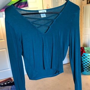 Blue long sleeve crop top